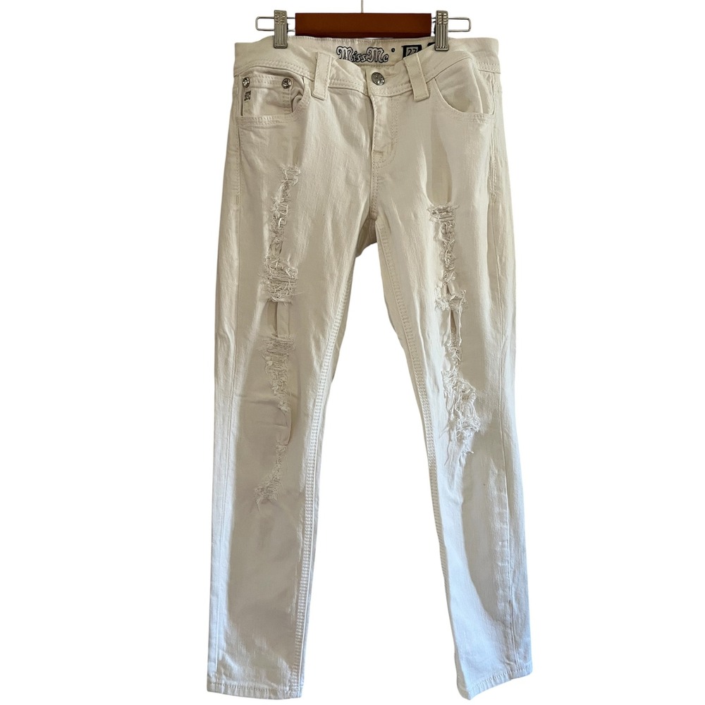 Miss Me White Distressed Skinny Jeans Womens 27 Low Rise Shredded Denim Pants